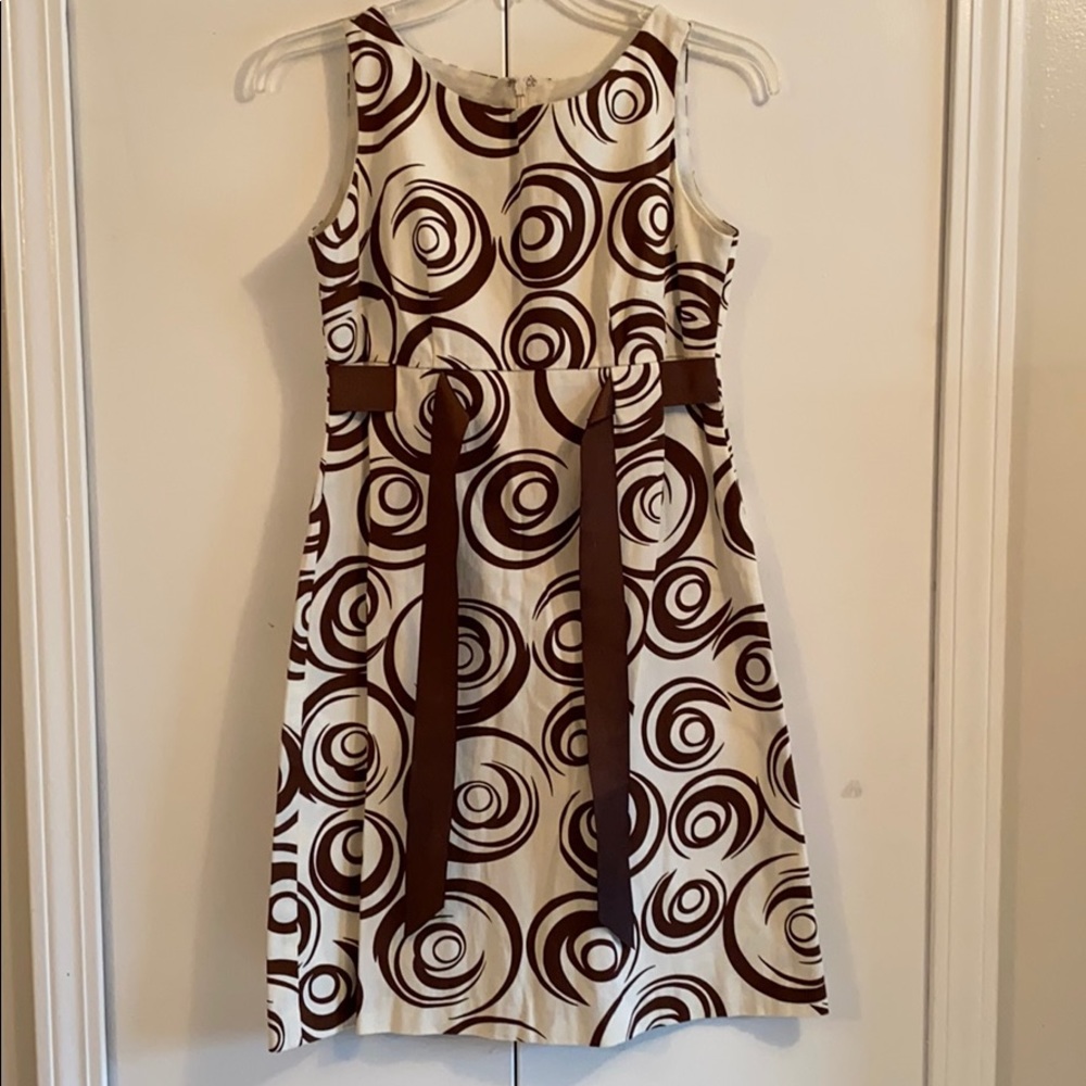 Jessica Howard Cream and Brown Ribbon Tie Dress